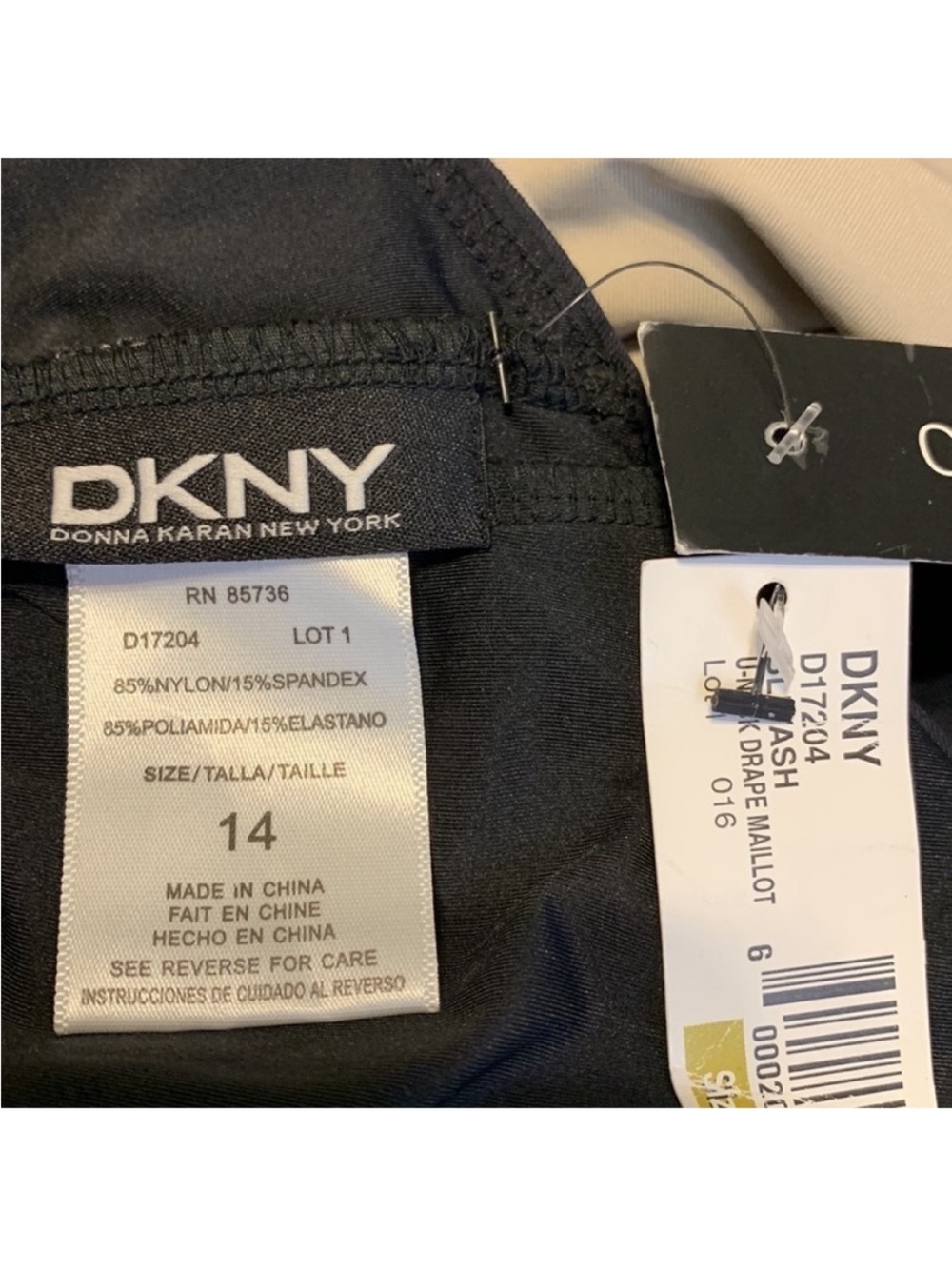 DKNY SPRING 2010 Black/Ash U-Neck Drape Maillot One Piece Swimsuit. 14. NWT. - Picture 3 of 11